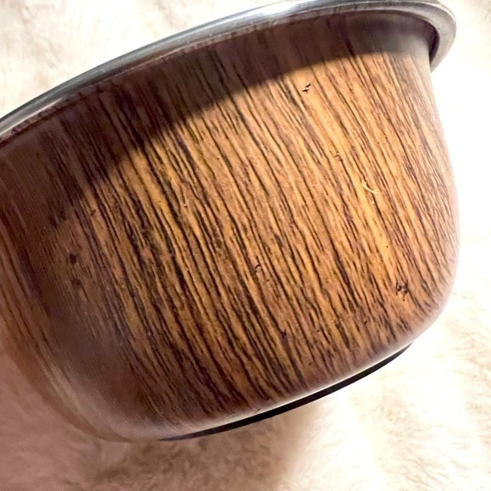 Wood outer design silver inner pet bowl new